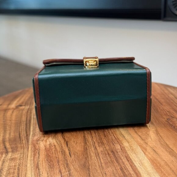 WOLF DESIGNS Green Leather Travel Jewelry Case — Vintage Compact Luxe - Picture 4 of 10